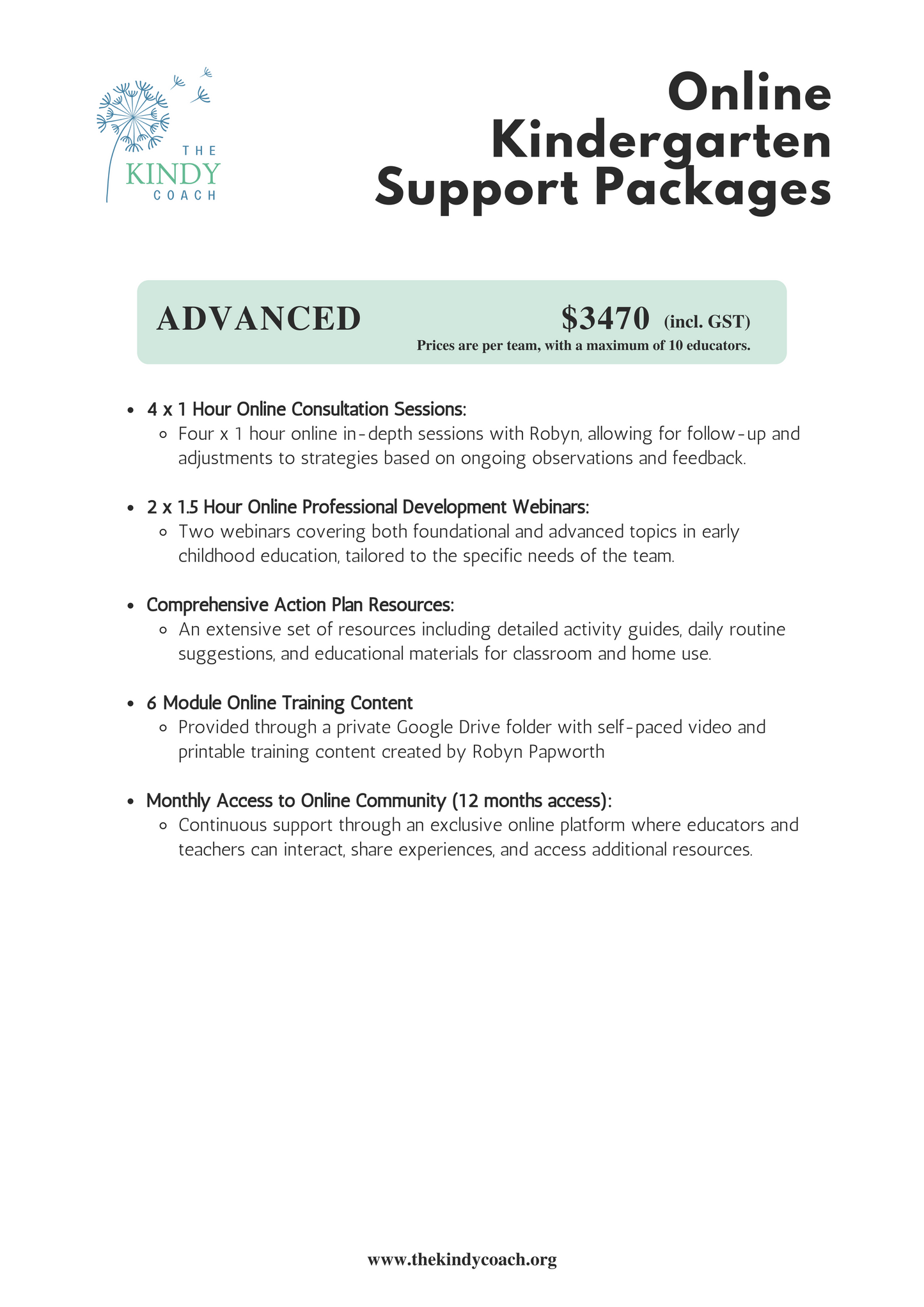 Online Kindergarten Support Packages